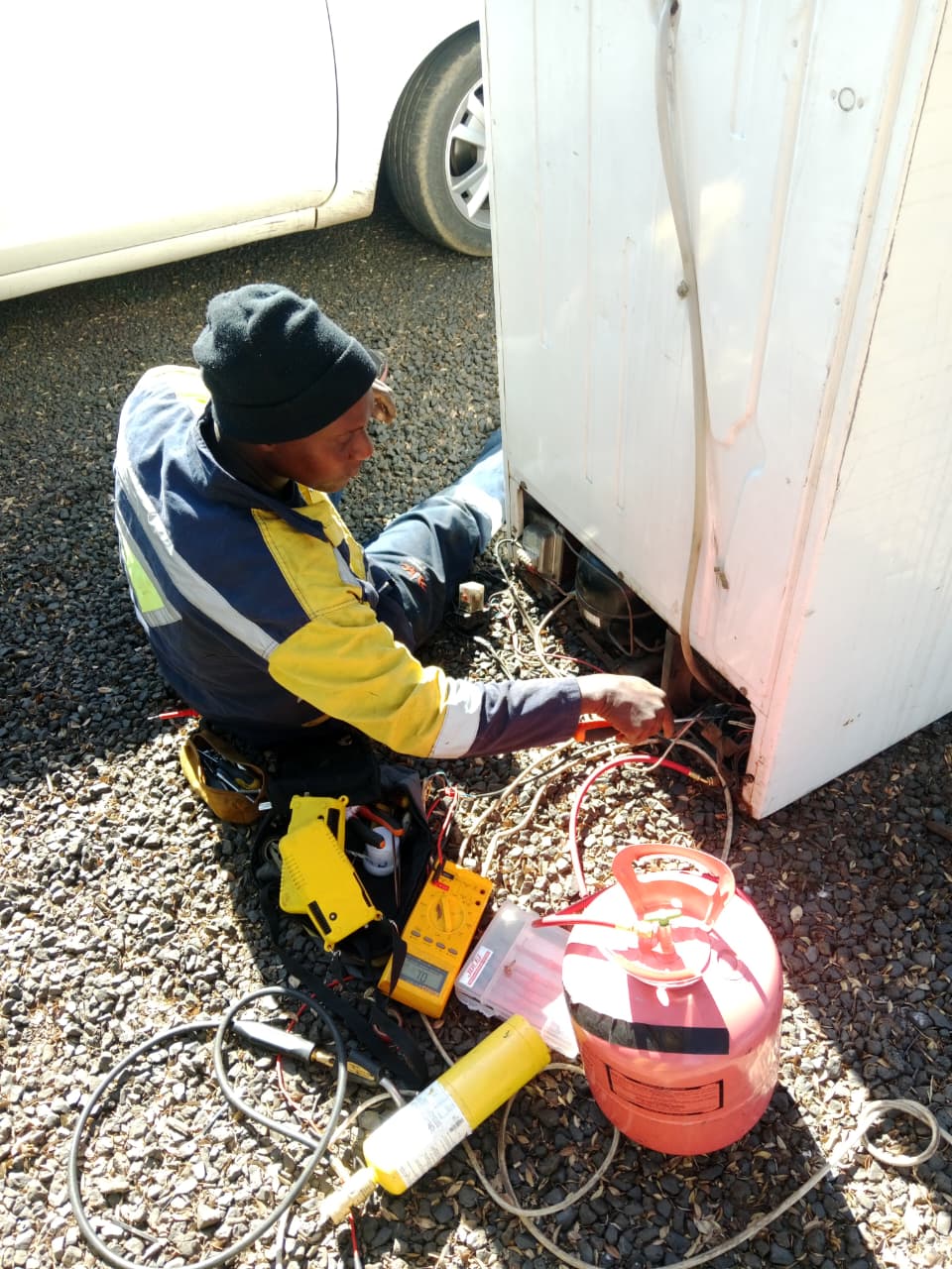 Outdoor appliance or equipment repair with tools
